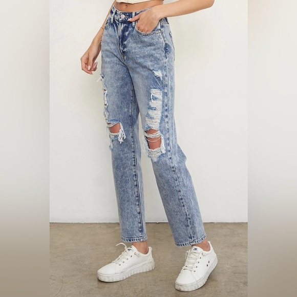 Insane Gene Stonewashed High Waist Ripped Boyfriend Jeans Size 11/29 - Picture 2 of 14